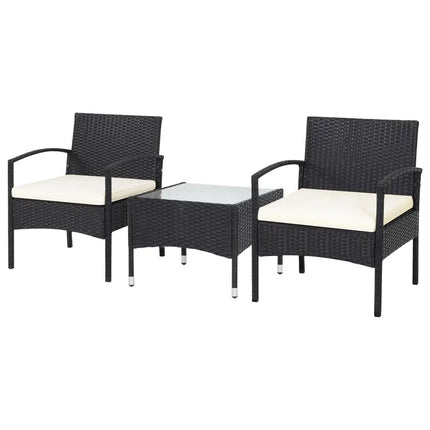 3 Pieces Patio Wicker Rattan Furniture Set with Cushion for Lawn Backyard-White - White - Patio Conversation Sets