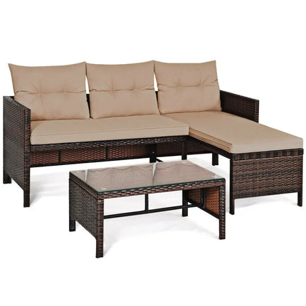 3 Pieces Patio Wicker Rattan Sofa Set-Beige - Beige - Patio Conversation Sets
