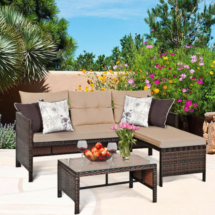 3 Pieces Patio Wicker Rattan Sofa Set-Beige - Beige - Patio Conversation Sets
