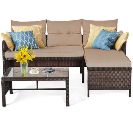 3 Pieces Patio Wicker Rattan Sofa Set-Beige - Beige - Patio Conversation Sets