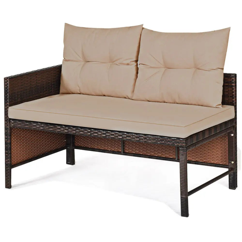 3 Pieces Patio Wicker Rattan Sofa Set-Beige - Beige - Patio Conversation Sets