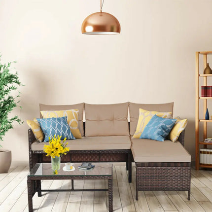 3 Pieces Patio Wicker Rattan Sofa Set-Beige - Beige - Patio Conversation Sets
