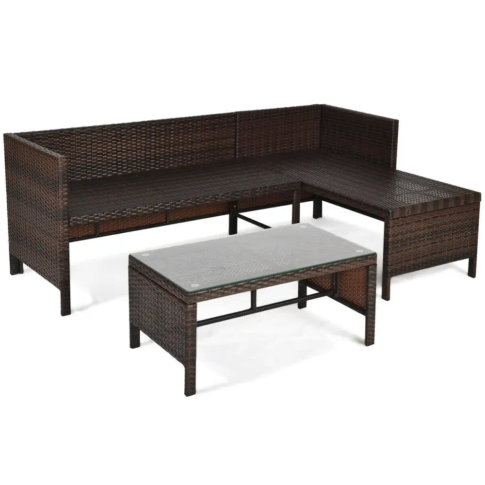 3 Pieces Patio Wicker Rattan Sofa Set-Gray - Gray - Patio Conversation Sets