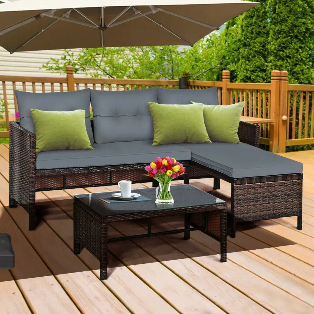 3 Pieces Patio Wicker Rattan Sofa Set-Gray - Gray - Patio Conversation Sets