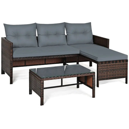 3 Pieces Patio Wicker Rattan Sofa Set-Gray - Gray - Patio Conversation Sets