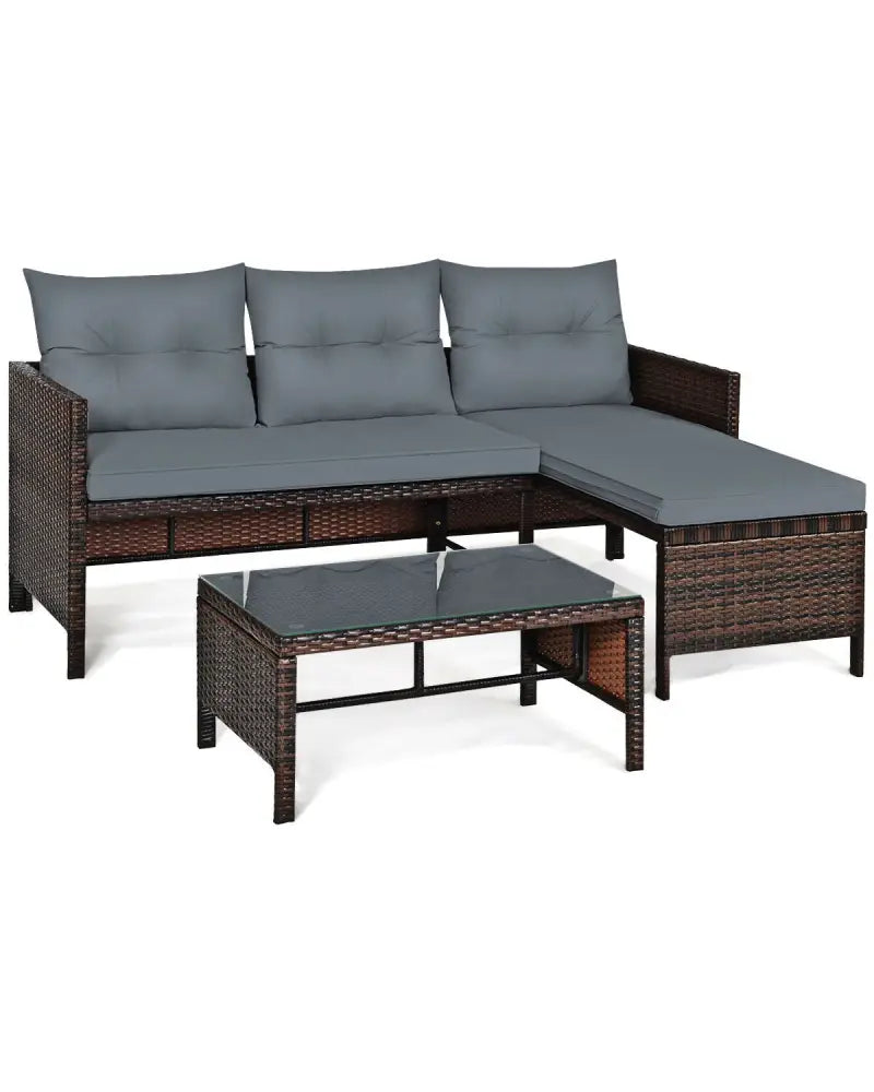 3 Pieces Patio Wicker Rattan Sofa Set-Gray - Gray - Patio Conversation Sets