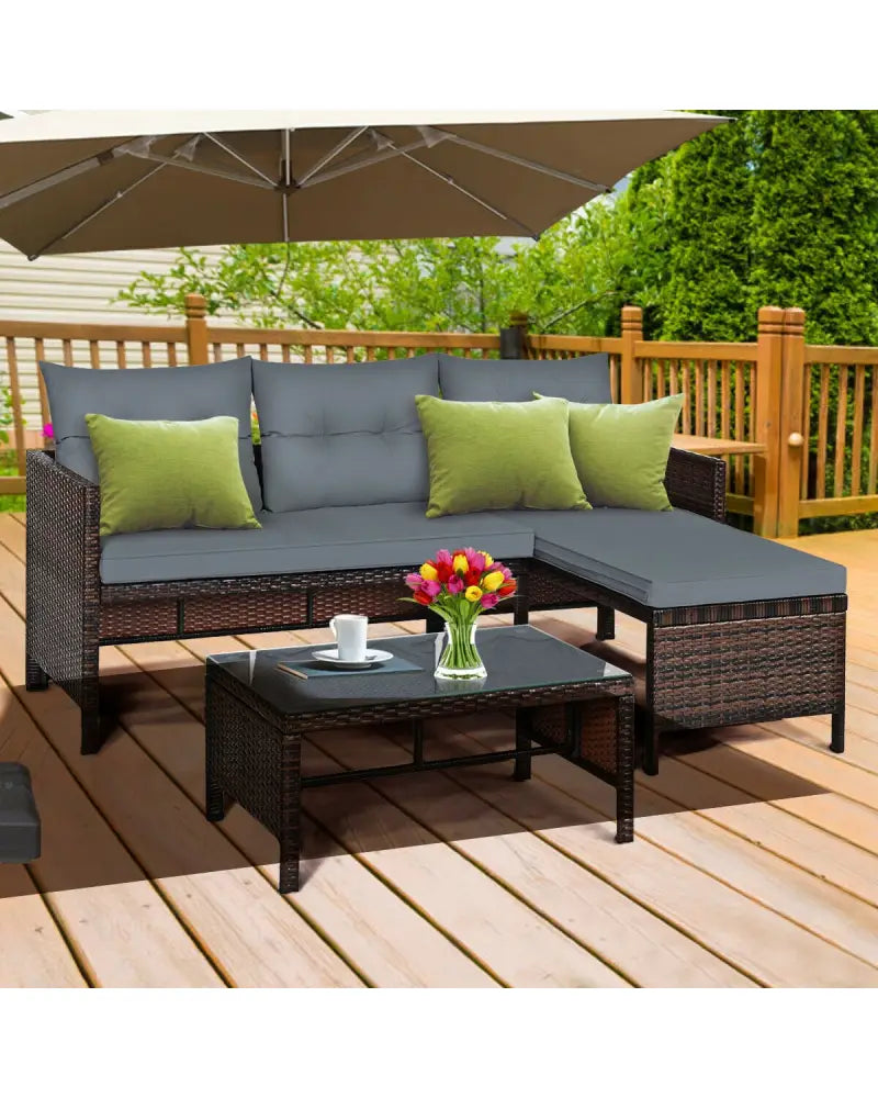3 Pieces Patio Wicker Rattan Sofa Set-Gray - Gray - Patio Conversation Sets