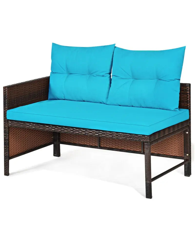 3 Pieces Patio Wicker Rattan Sofa Set-Turquoise - Turquoise - Patio Conversation Sets