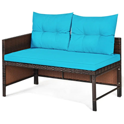 3 Pieces Patio Wicker Rattan Sofa Set-Turquoise - Turquoise - Patio Conversation Sets