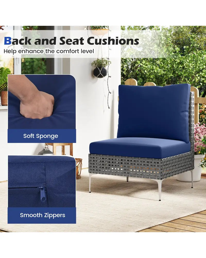 3 Pieces PE Rattan Conversation Chairs with Tempered Glass Coffee Table for Garden Porch-Navy - Navy - Patio