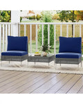 3 Pieces PE Rattan Conversation Chairs with Tempered Glass Coffee Table for Garden Porch-Navy - Navy - Patio