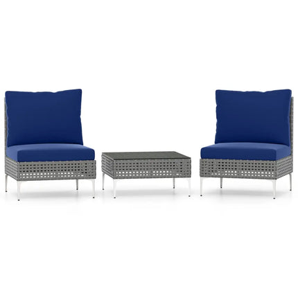 3 Pieces PE Rattan Conversation Chairs with Tempered Glass Coffee Table for Garden Porch-Navy - Navy - Patio
