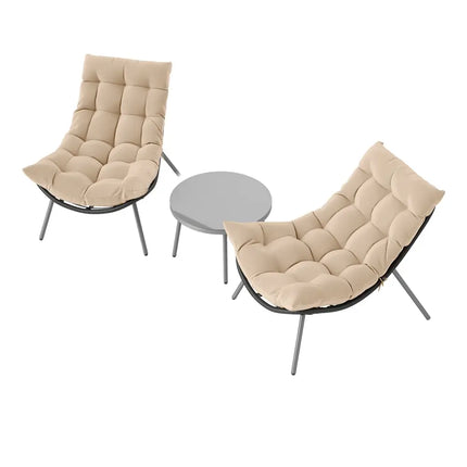 3 Pieces PE Rattan Conversation Set with Cushioned Papasan Chairs-Beige - Beige - Patio Conversation Sets