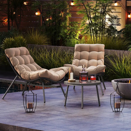 3 Pieces PE Rattan Conversation Set with Cushioned Papasan Chairs-Beige - Beige - Patio Conversation Sets