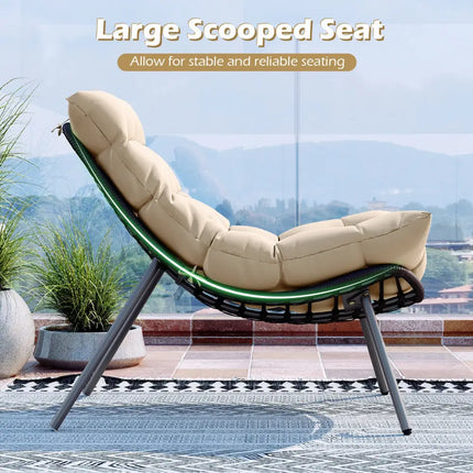3 Pieces PE Rattan Conversation Set with Cushioned Papasan Chairs-Beige - Beige - Patio Conversation Sets