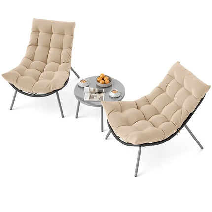3 Pieces PE Rattan Conversation Set with Cushioned Papasan Chairs-Beige - Beige - Patio Conversation Sets