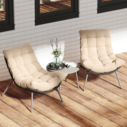 3 Pieces PE Rattan Conversation Set with Cushioned Papasan Chairs-Beige - Beige - Patio Conversation Sets