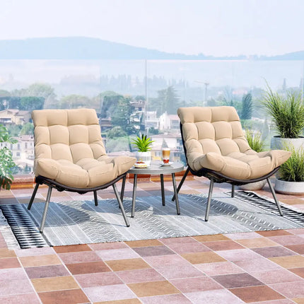 3 Pieces PE Rattan Conversation Set with Cushioned Papasan Chairs-Beige - Beige - Patio Conversation Sets