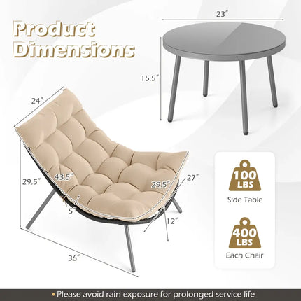 3 Pieces PE Rattan Conversation Set with Cushioned Papasan Chairs-Beige - Beige - Patio Conversation Sets