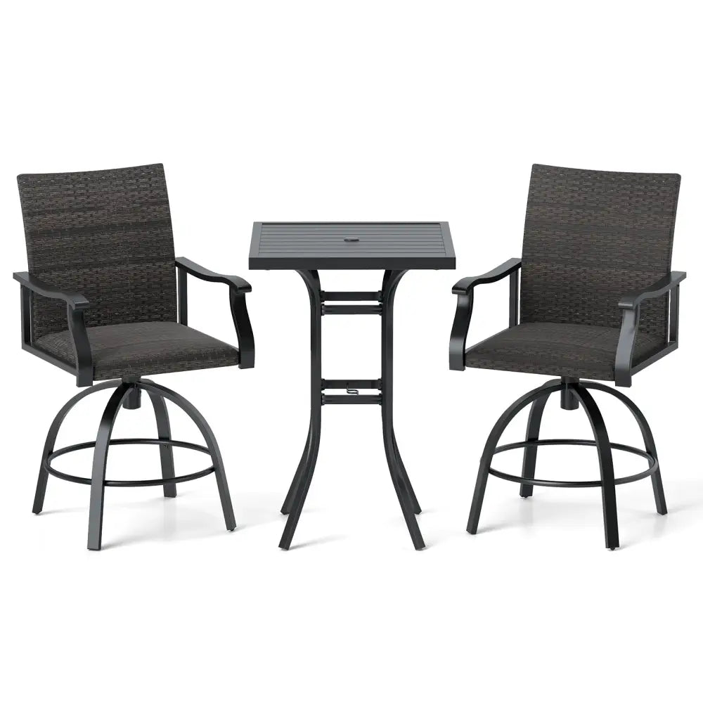 3 Pieces PE Wicker Patio Swivel Bar Set with Quick-Drying Foam-Black - Black - Patio Bar Furniture