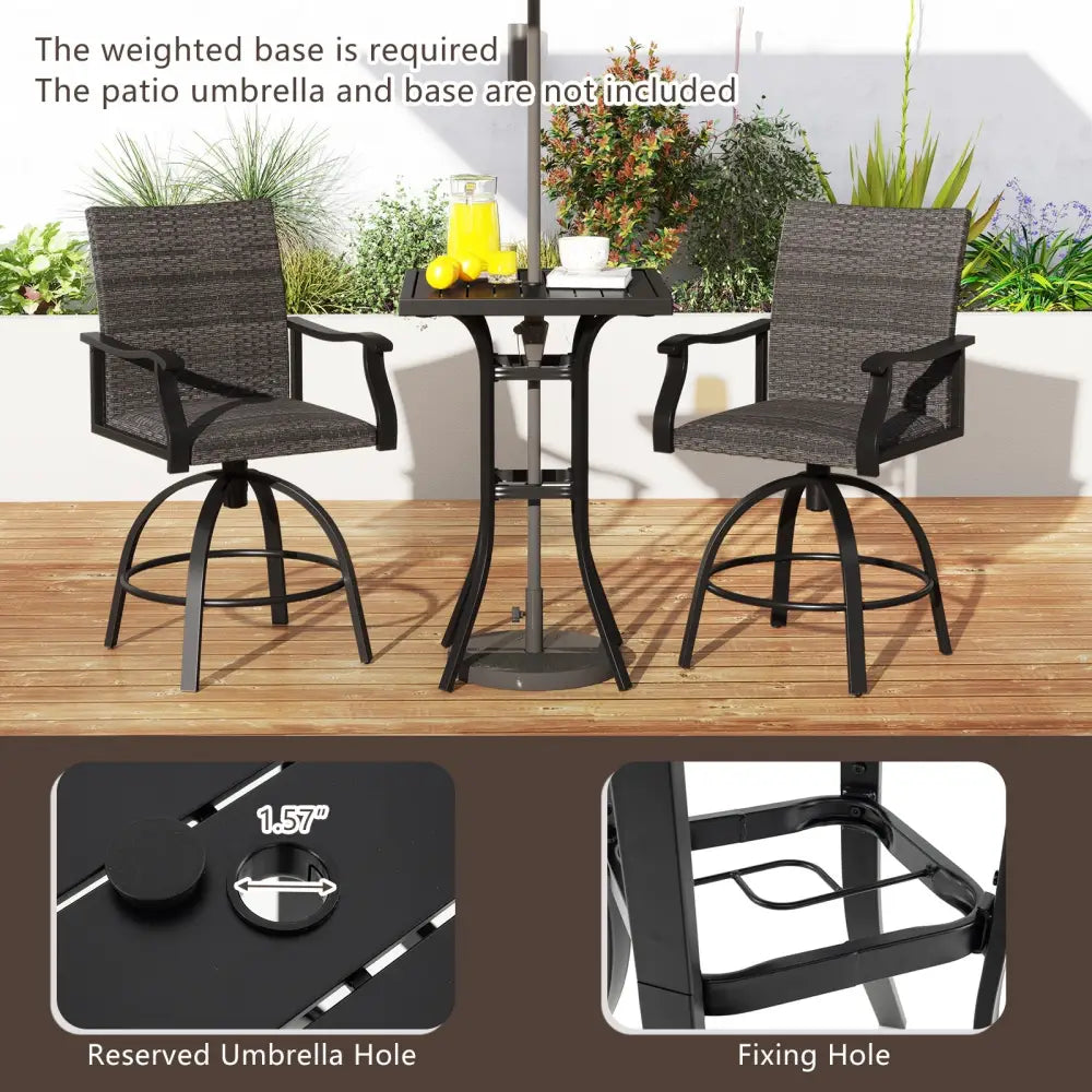 3 Pieces PE Wicker Patio Swivel Bar Set with Quick-Drying Foam-Black - Black - Patio Bar Furniture