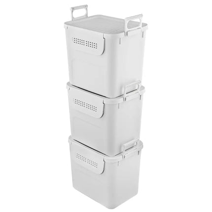 3 Pieces Plastic Storage Bins Stackable with Front Door and Side Handles-White Costway
