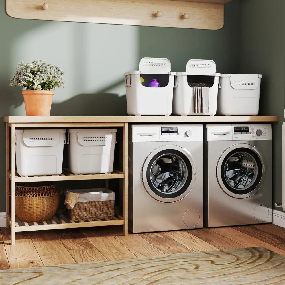 3 Pieces Plastic Storage Bins Stackable with Front Door and Side Handles-White - White - Dressers & Chests