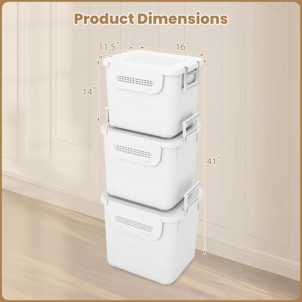 3 Pieces Plastic Storage Bins Stackable with Front Door and Side Handles-White - White - Dressers & Chests