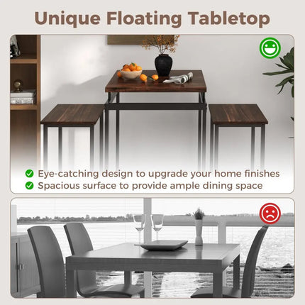 3 Pieces Pub Dining Table Set with Floating Tabletop and Footrest-Rustic Brown Costway