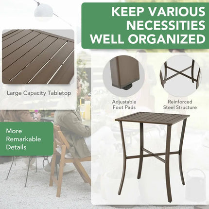 3 Pieces Rattan Bar Furniture Set with Slat Table and 2 Cushioned Stools-Brown - Brown - Patio Bar Furniture