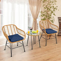 3 Pieces Rattan Furniture Set with Cushioned Chair Table-Navy - Navy - Patio Conversation Sets