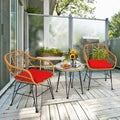 3 Pieces Rattan Furniture Set with Cushioned Chair Table-Red - Red - Patio Conversation Sets