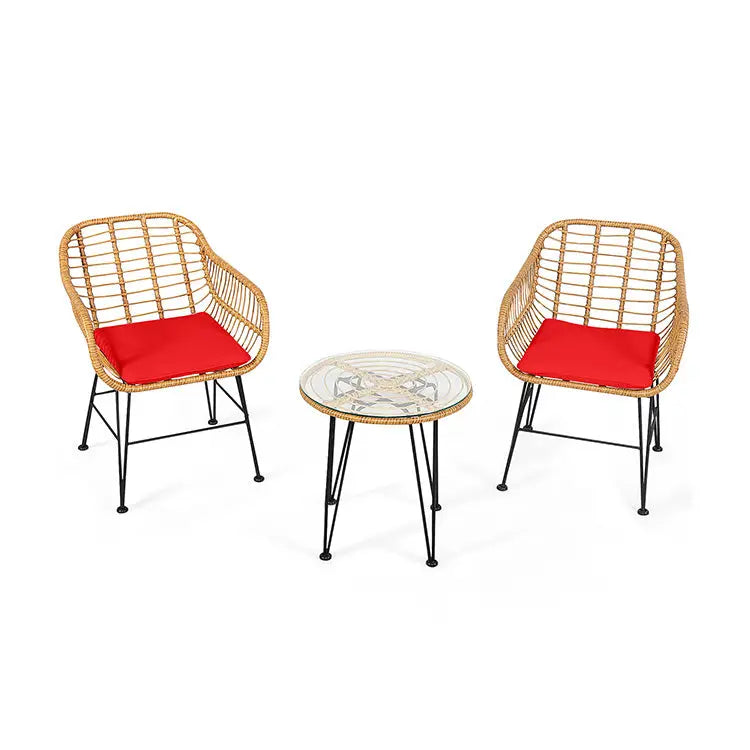 3 Pieces Rattan Furniture Set with Cushioned Chair Table-Red - Red - Patio Conversation Sets
