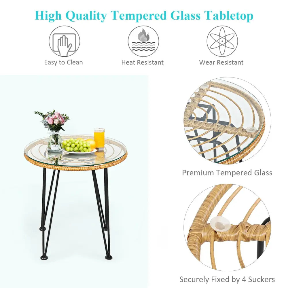 3 Pieces Rattan Furniture Set with Cushioned Chair Table-Turquoise - Turquoise - Patio Conversation Sets