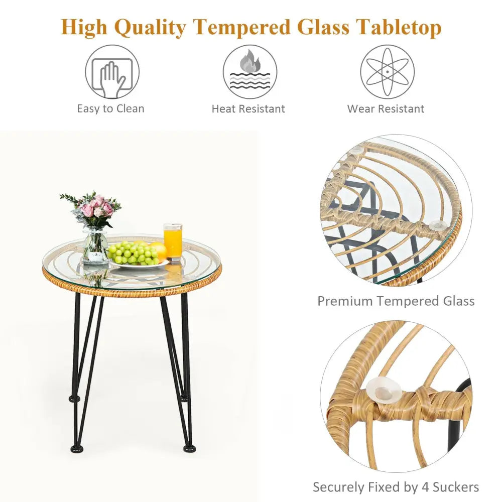 3 Pieces Rattan Furniture Set with Cushioned Chair Table-White - White - Patio Conversation Sets