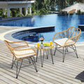 3 Pieces Rattan Furniture Set with Cushioned Chair Table-White - White - Patio Conversation Sets