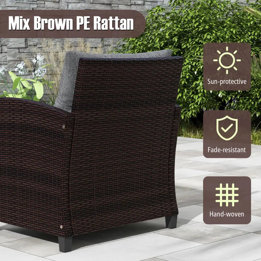 3 Pieces Rattan Patio Furniture Set with Washable Cushion-Gray - Gray - Patio Conversation Sets