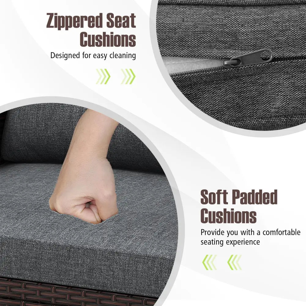 3 Pieces Rattan Patio Furniture Set with Washable Cushion-Gray - Gray - Patio Conversation Sets