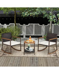 3 Pieces Rattan Rocking Bistro Set with Coffee Table and Cushions-Off White - Off White - Patio Conversation Sets