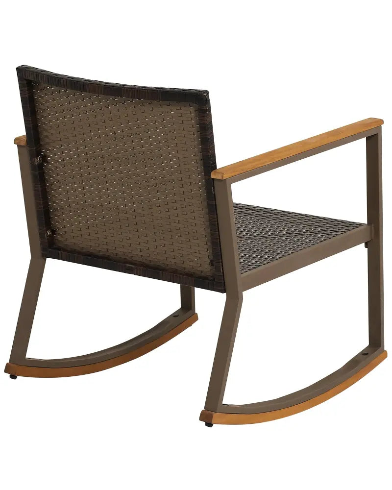 3 Pieces Rattan Rocking Bistro Set with Coffee Table and Cushions-Off White - Off White - Patio Conversation Sets