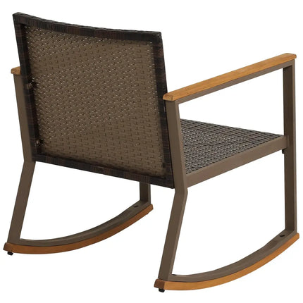 3 Pieces Rattan Rocking Bistro Set with Coffee Table and Cushions-Off White - Off White - Patio Conversation Sets