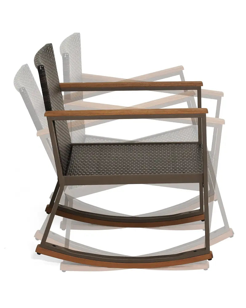 3 Pieces Rattan Rocking Bistro Set with Coffee Table and Cushions-Off White - Off White - Patio Conversation Sets