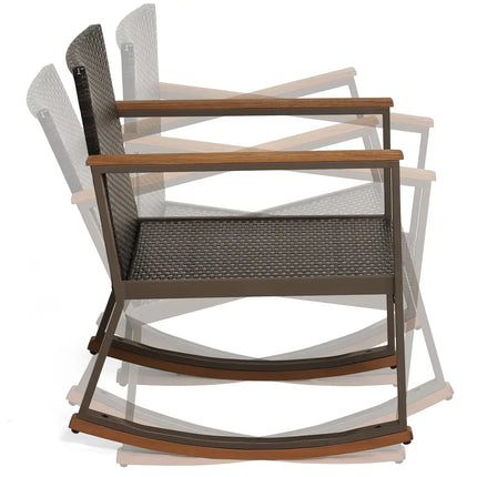 3 Pieces Rattan Rocking Bistro Set with Coffee Table and Cushions-Off White - Off White - Patio Conversation Sets