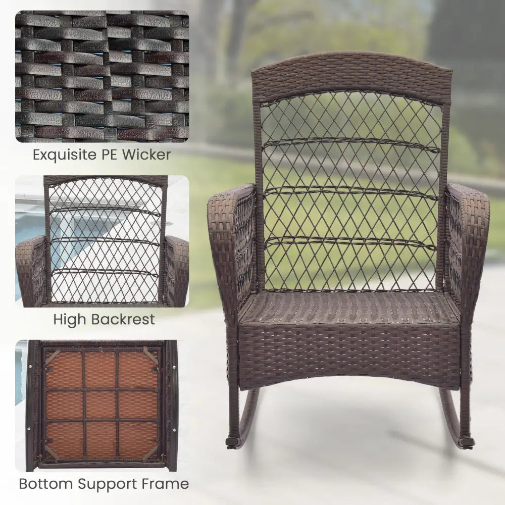 3 Pieces Rocking Bistro Set with 2-Tier Coffee Table-Red - Red - Patio Conversation Sets