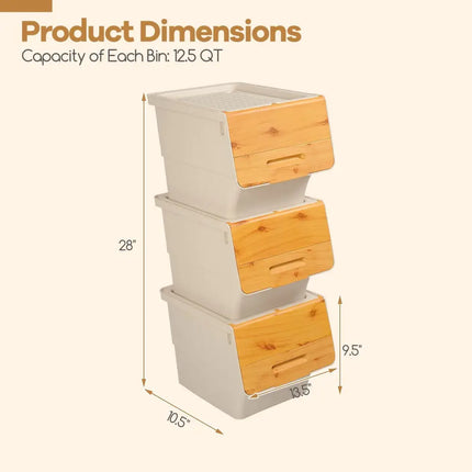 3 Pieces Storage Bins on Wheels Stackable Plastic Boxes with Stay-Open Lid (S)-Orange Costway