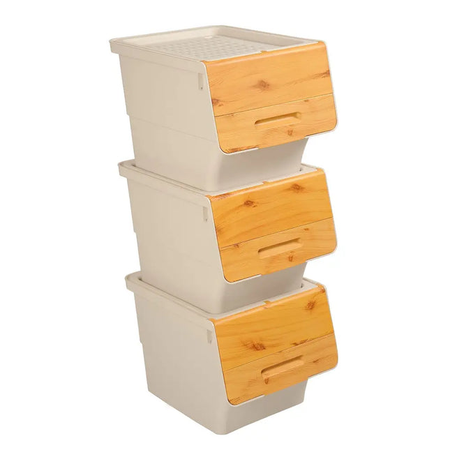 3 Pieces Storage Bins on Wheels Stackable Plastic Boxes with Stay-Open Lid (M)-Orange Costway