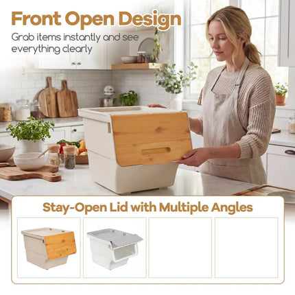 3 Pieces Storage Bins on Wheels Stackable Plastic Boxes with Stay-Open Lid (S)-Orange Costway