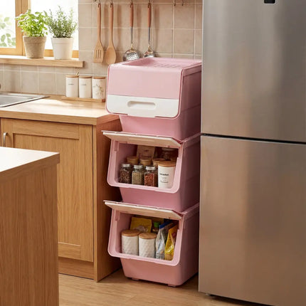 3 Pieces Storage Bins on Wheels Stackable Plastic Boxes with Stay-Open Lid (S)-Pink Costway