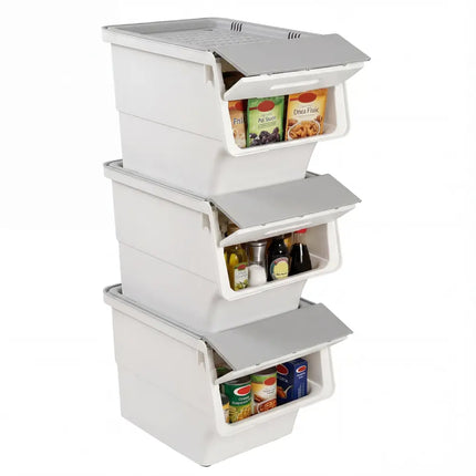 3 Pieces Storage Bins on Wheels Stackable Plastic Boxes with Stay-Open Lid (S)-Gray Costway