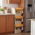 3 Pieces Storage Bins on Wheels Stackable Plastic Boxes with Stay-Open Lid (M)-Orange - Natural - Dressers & Chests